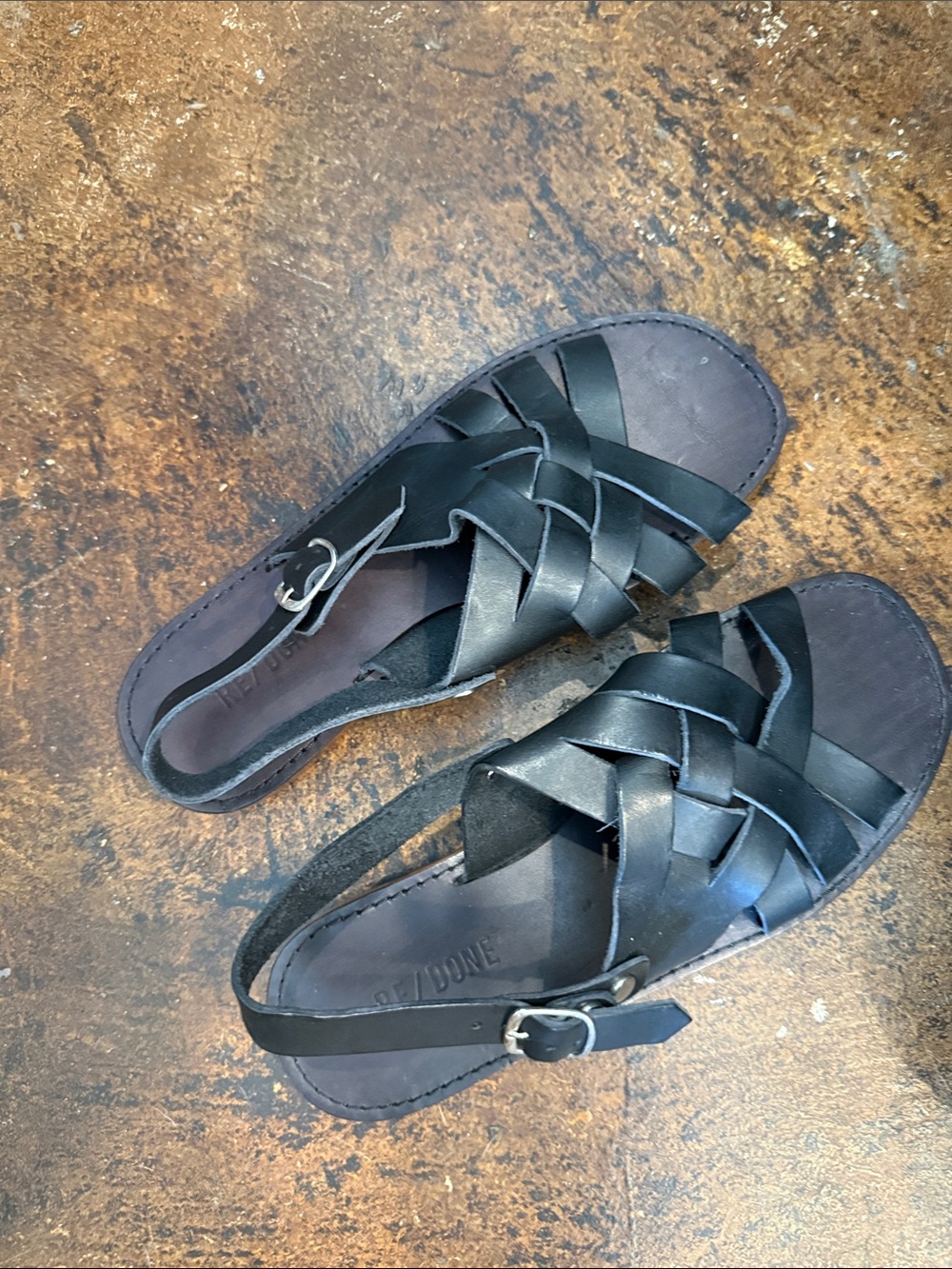 Re/Done Black Woven Leather Slingback Sandals Size 40